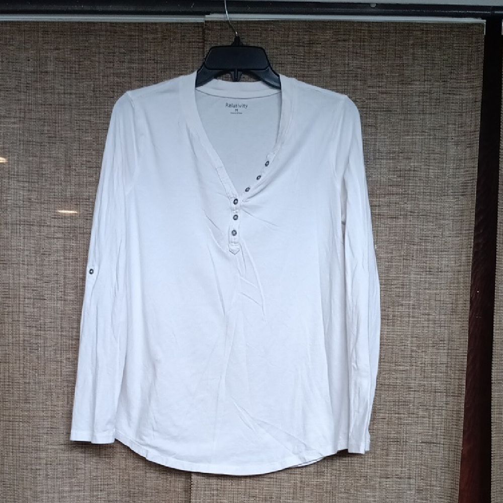 Relativity White Long Sleeve Henley Shirt Natural White